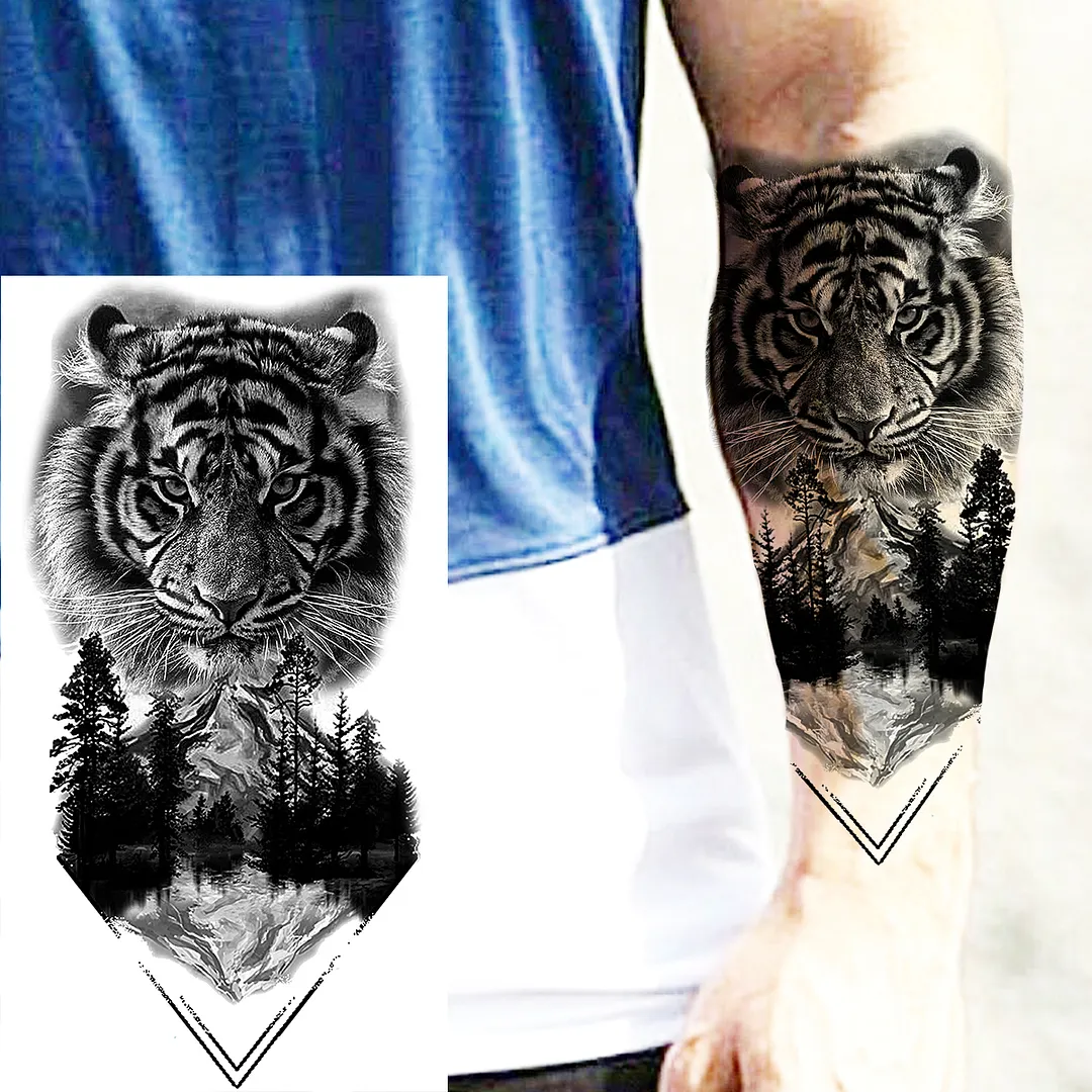 Sdrawing Skull Halloween Skeleton Temporary Tattoo For Men Adults Realistic Lion Tiger Wolf Scary Fake Tattoo Sticker Forearm Tatoo