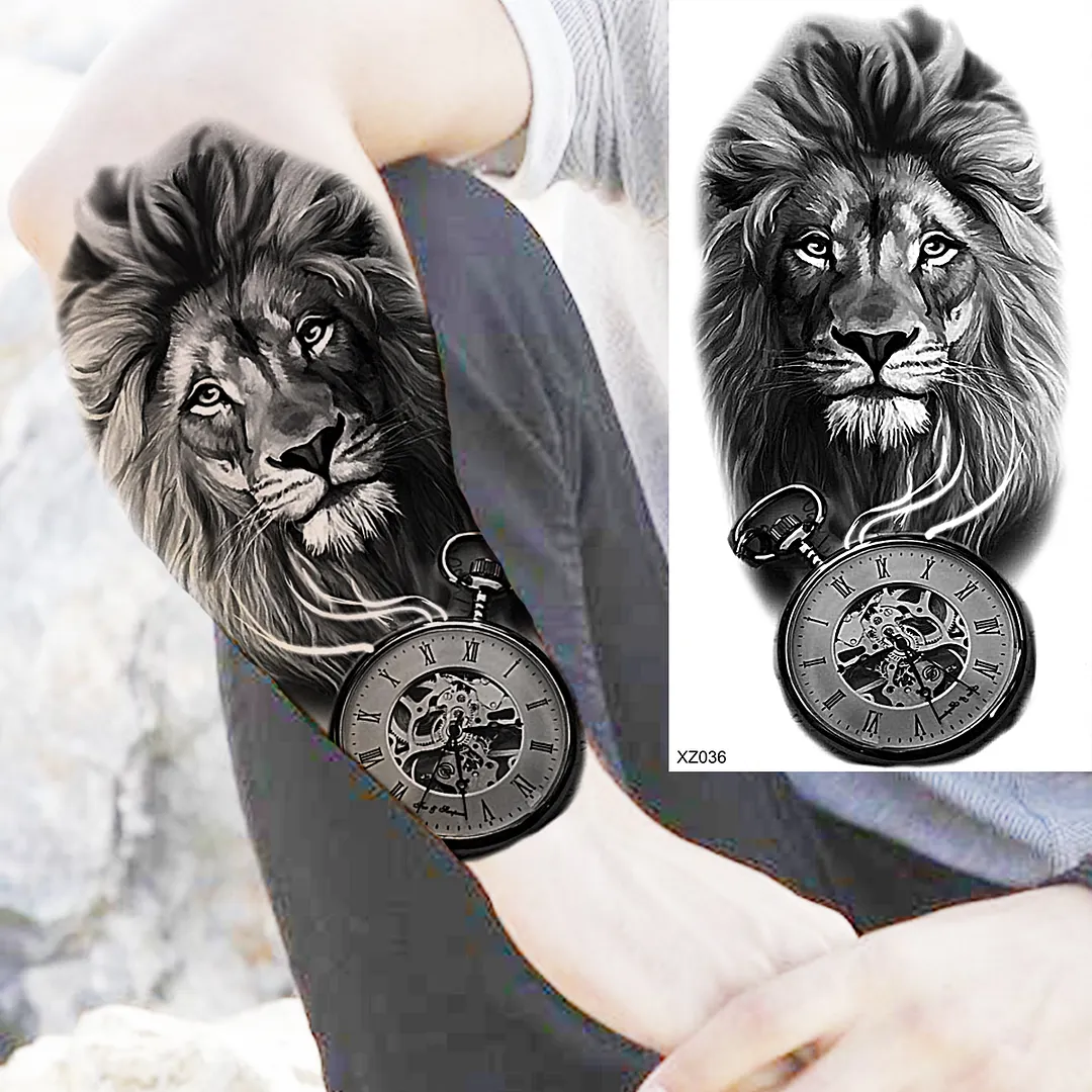 Sdrawing Skull Halloween Skeleton Temporary Tattoo For Men Adults Realistic Lion Tiger Wolf Scary Fake Tattoo Sticker Forearm Tatoo