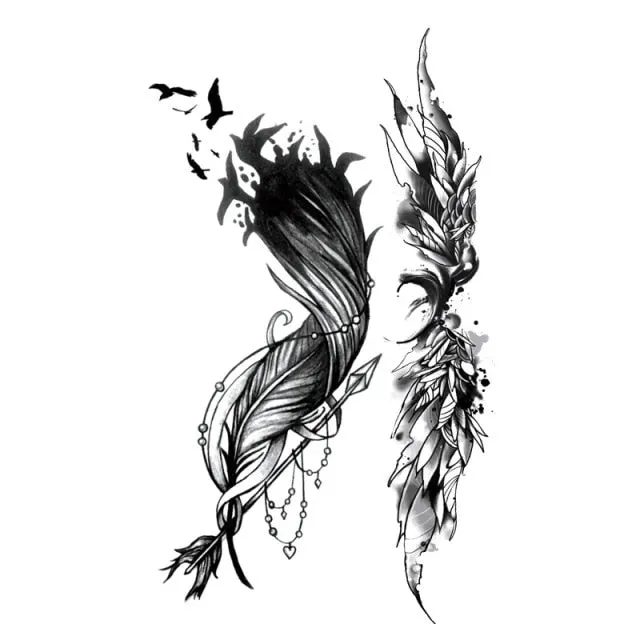 Waterproof Temporary Tattoo Stickers Butterfly Tiger Feather  Design Tattoo Children Black Body Art Fake Tattoos for Men Women