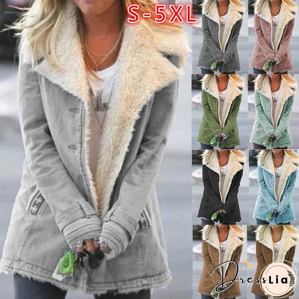 New Winter Women's Fashion Denim Jacket Plus Velvet Warm Long-sleeved Jacket Thicker Motorcycle Lapels Coat Plus Size