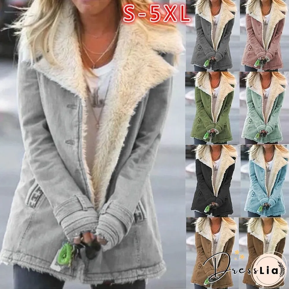New Winter Women's Fashion Denim Jacket Plus Velvet Warm Long-sleeved Jacket Thicker Motorcycle Lapels Coat Plus Size