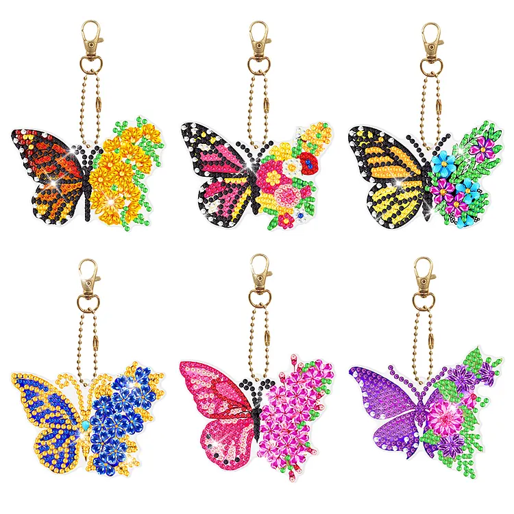 【Key-chain】DIY Diamond Painting Keychains Kit 6Pcs Butterfly gbfke