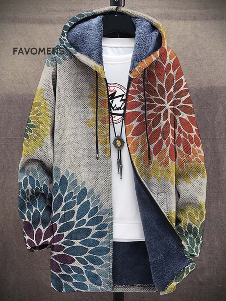 Unisex Floral Medallion Plush Thick Long-Sleeved Sweater Cardigan Coat Multicolor / S