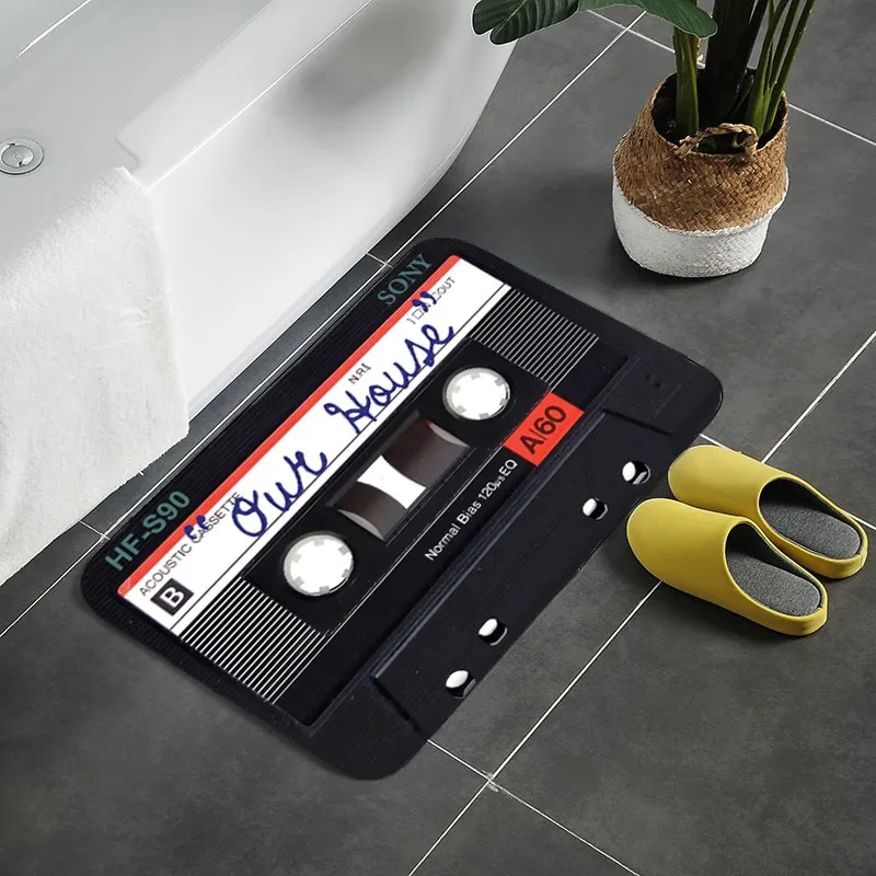Athvotar Welcome Doormat Retro Cassette Music Tape Floor Carpet Outdoor Entrance Rug Living Room Kitchen Non-Slip Bathroom Kids Mat