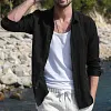 Simple Cotton Linen Long Sleeve Vacation Shirt