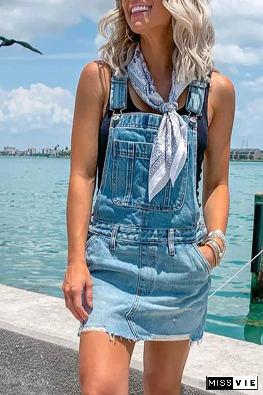 Denim Pocket Solid Color Dress