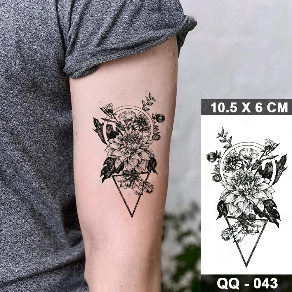 Waterproof Temporary Tattoo Sticker Small Lines Flowers Flash Tatoo Geometry Hand Arm Wrist Fake Tatto For Body Art Women Child