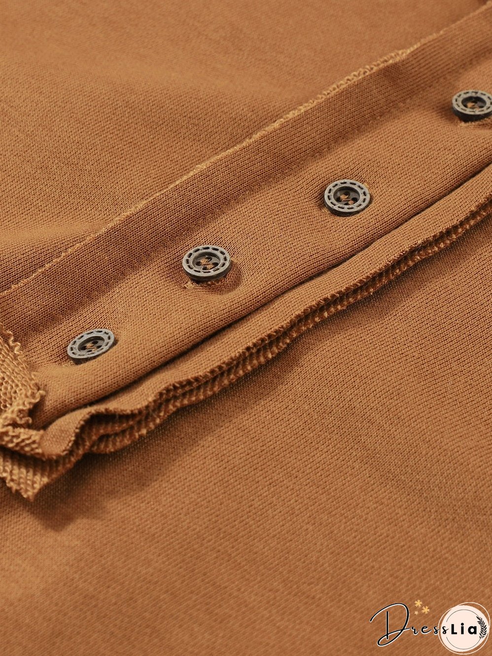 Cozy Brown V-Neck Button Detail Pullover Sweatshirt