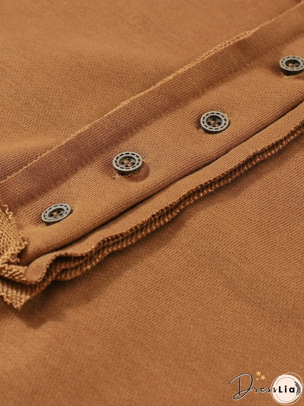 Cozy Brown V-Neck Button Detail Pullover Sweatshirt