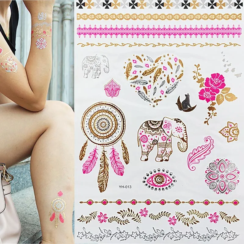 1pcs Tattoo Sticker Gold Foil Long-Lasting Temporary Temporary Tattoos for Girls