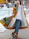 Fashion Geometric Color-Block Lapel Collar Long Sleeves Coat