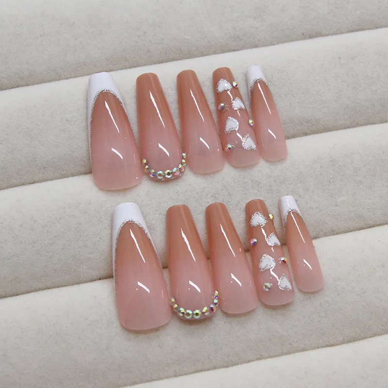 Churchf Churchf Wind Nail Patch Simple Removable Nail Love Wear Nail French Fine Flash Beauty Nail Piece Diamond 24 Pieces
