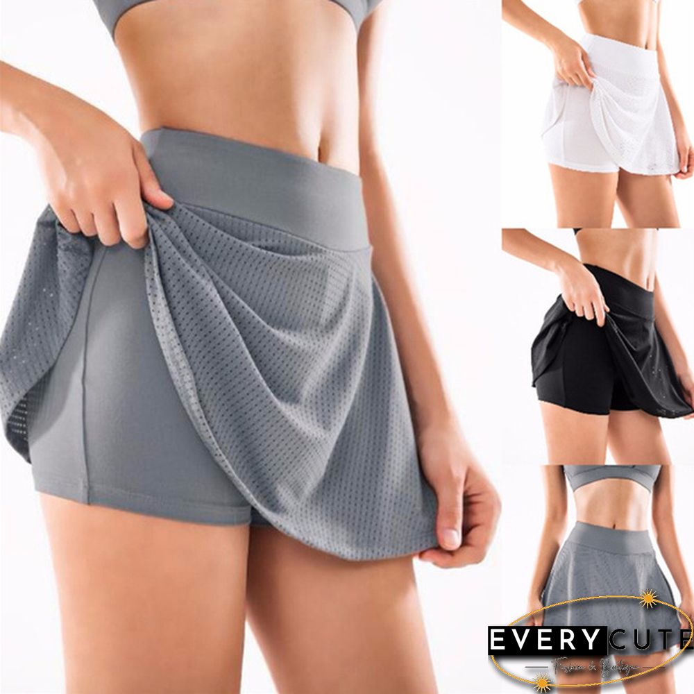 Women Summer Running Safety Yoga Shorts High Waist Breathable Fitness Short Leggings Sexy Gauze Double-Layer Sport Short Skirts