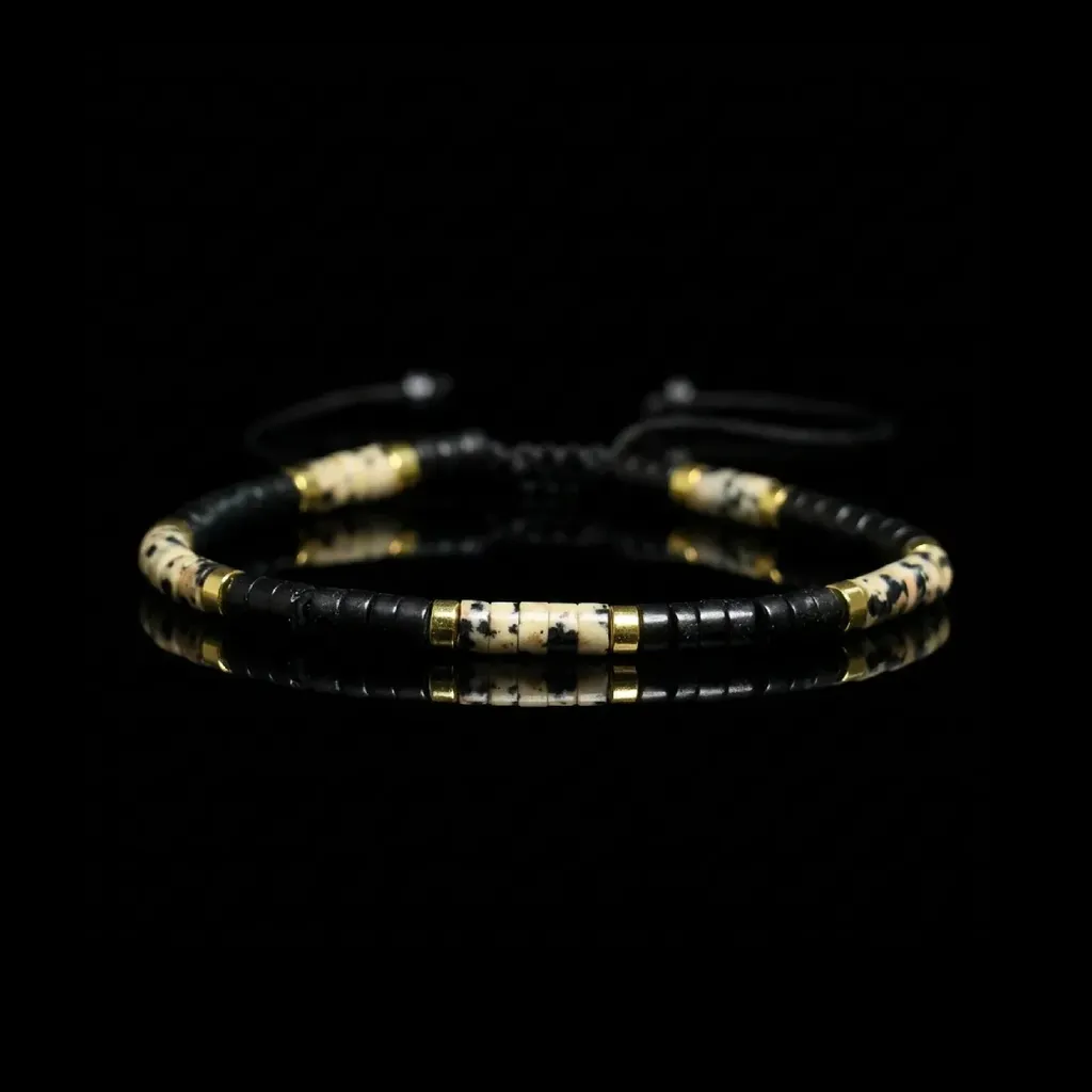 The Midnight Muse | Black Agate & Spotted Stone Woven Bracelet