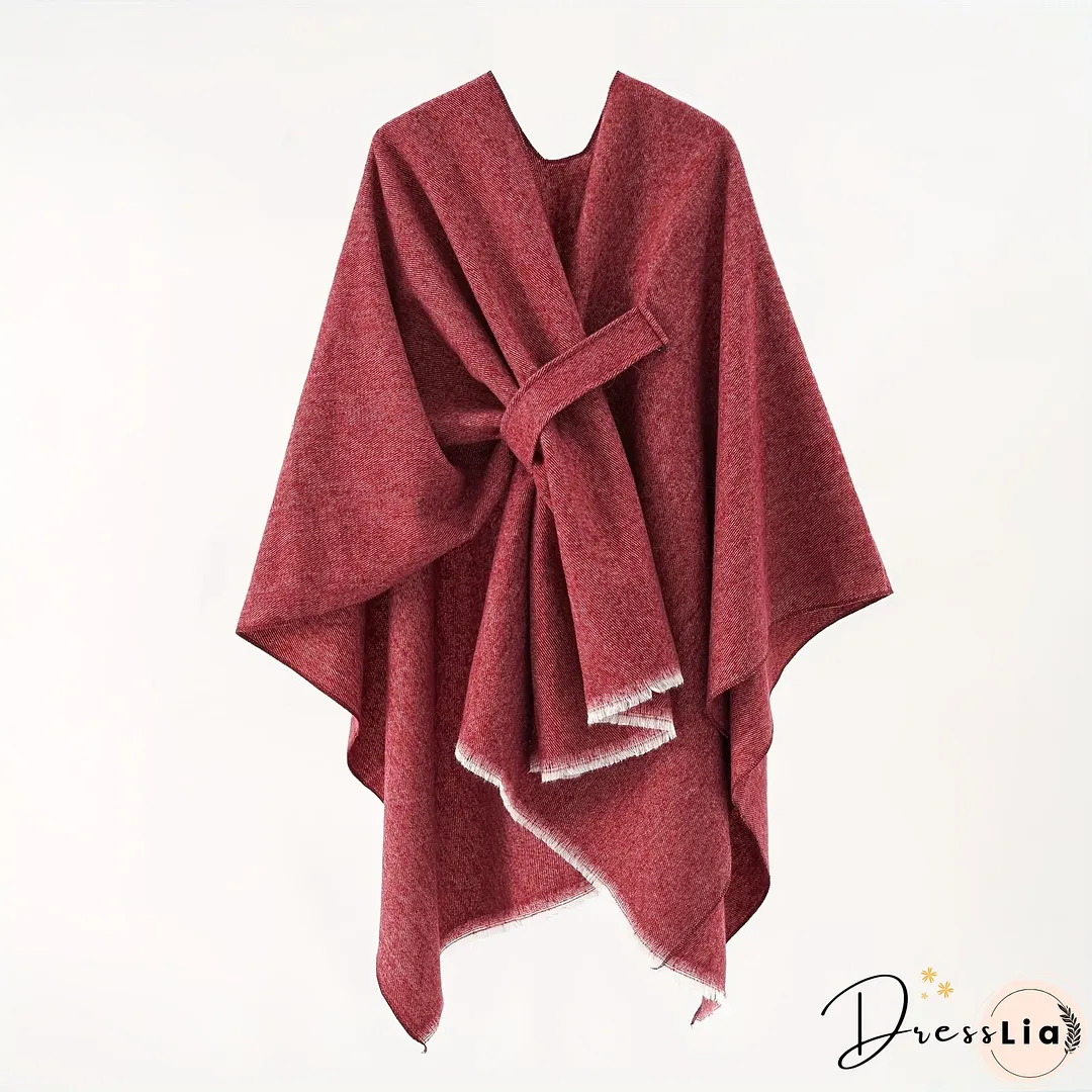 Solid Color Comfortable Shawl With Sleeves, Multifunctional Outdoor Windproof And Coldproof Cloak