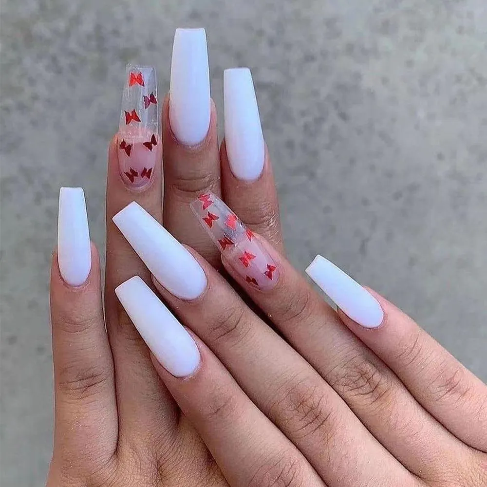 24pcs/Box fake nail with design Detachable Pink Cloud Coffin False Nails Wearable Ballerina Fake Nails Full Cover Nail Tips 1113-1-Nail Inspo