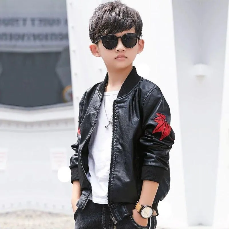 INS hot boys pu Jackets 3-13 year old faux leather coat Girls jacket European and American motorcycle leather clothing unisex