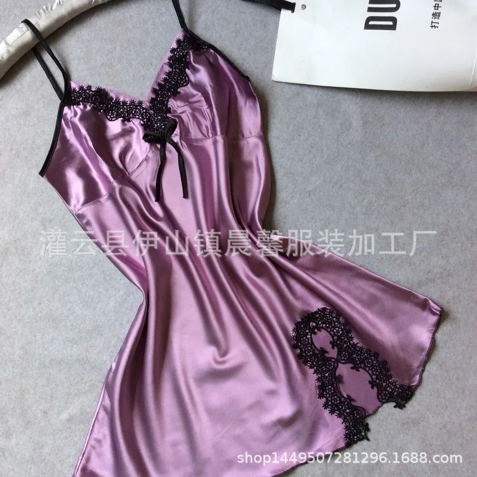 Churchf 2022 Summer Simulation Lady Water-Soluble Flower Hanging Pajamas Sexy V-Neck Silked Pyjamas Homewear