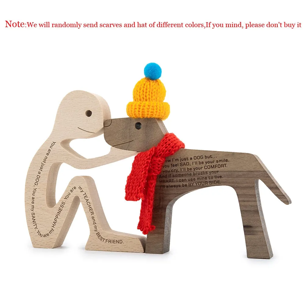 Puppy Family Wood Dog Carving Ornaments Decoration Home Decor Figurine Desktop Table Ornament Sculptures For Dog Pet Lover Gifts 712