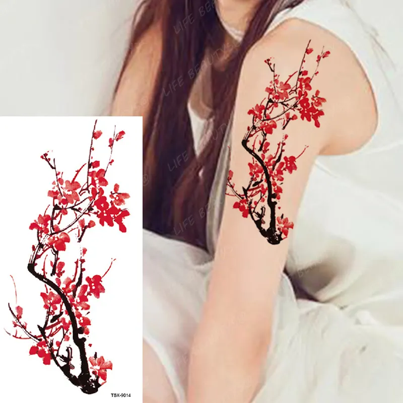 Sdrawing Temporary Flower Tattoos Women Fashion Beauty Rose Butterfly Flash 3D Fake Tattoo Arm Sleeve Pink Blue Sticker Girl