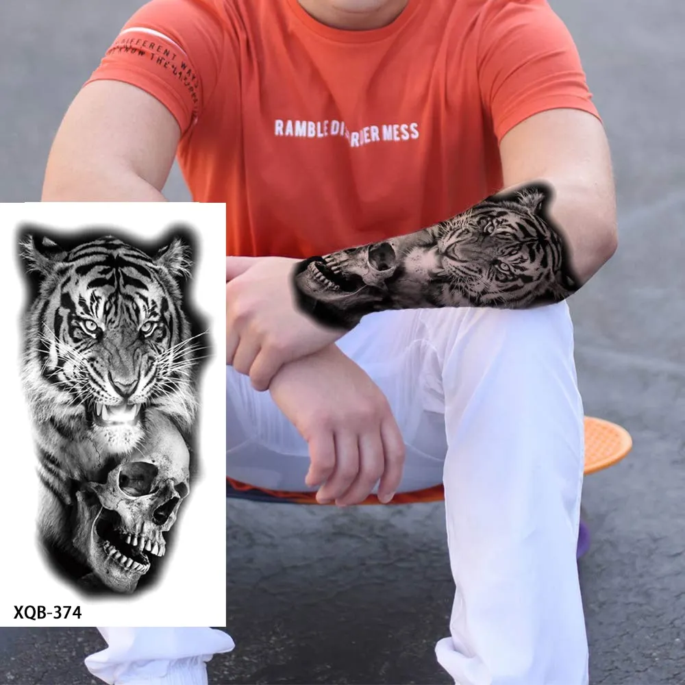 Sdrawing Forest Wolf Tattoo Sticker For Men Tiger Skull Skeleton King Animal Fake Tattoo for Women Tattoo Temporary Waterproof