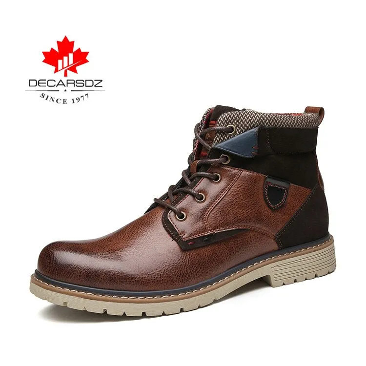 DECARSDZ Autumn Boots Men Shoes 2021 Fashion Casual Shoes Men Comfy Lace-up New High Quality Leather Casual Boots Men's Boots