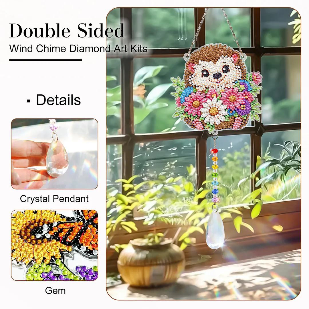 2Pcs Hedgehog DIY Double-Sided Diamond Painting Hanging Kits Diamond Painting Suncatcher Craft Kit for Home Garden Wall Decor Gift