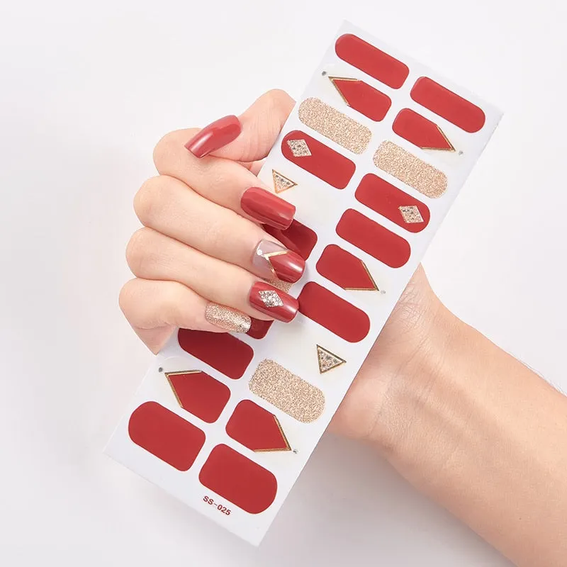 22 Tips/Sheet Solid And Shivering Patterned Nails Nail Wraps DIY Self Adhesive Nail Art Stickers 2020 Designer Nail Decals