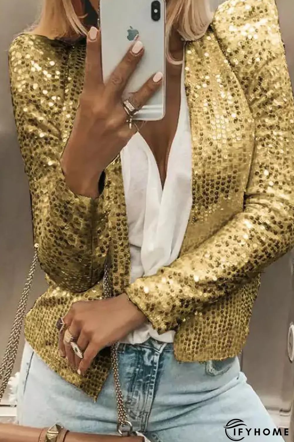 Casual Solid Sequins Patchwork Outerwear(5 Colors) | IFYHOME