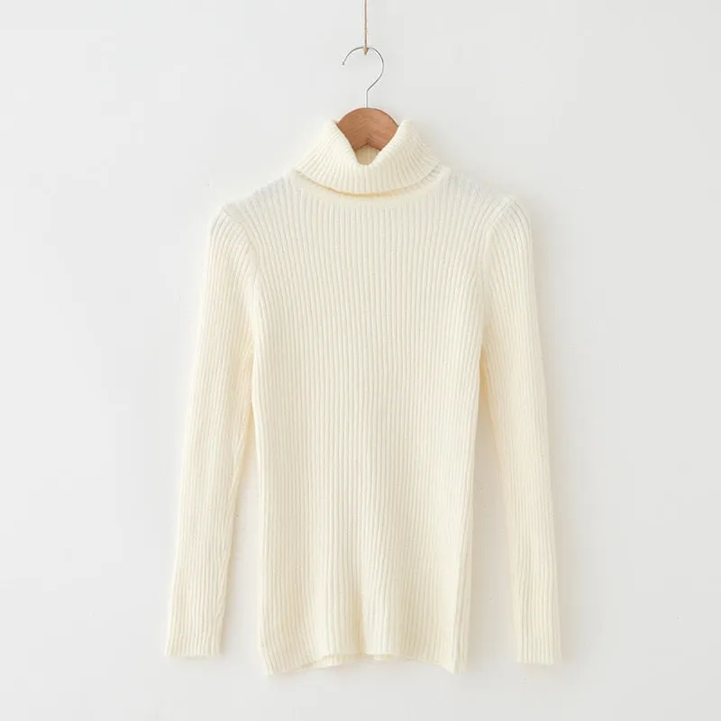H.SA 2021 Women Turtleneck Sweater Basic Casual Solid Knit Jumper Korean Sweater Slim Pull Femme Top Elasticity Winter Pullovers