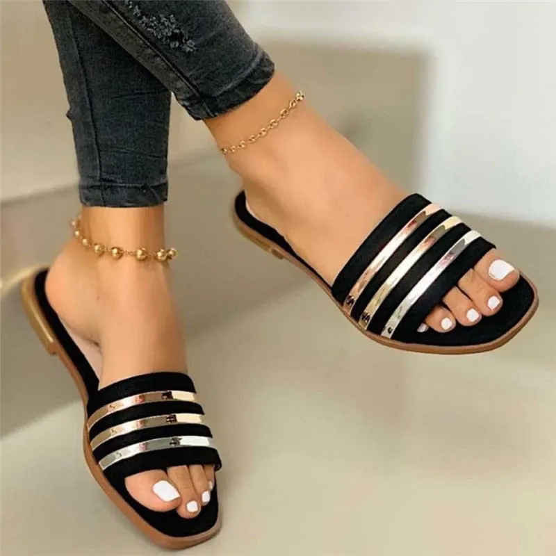 Women Slippers Women Shoes Summer Fashion Bling Flats Sandals Comfortable Beach Flip Flops Female Casual Slides Plus Size 35-43