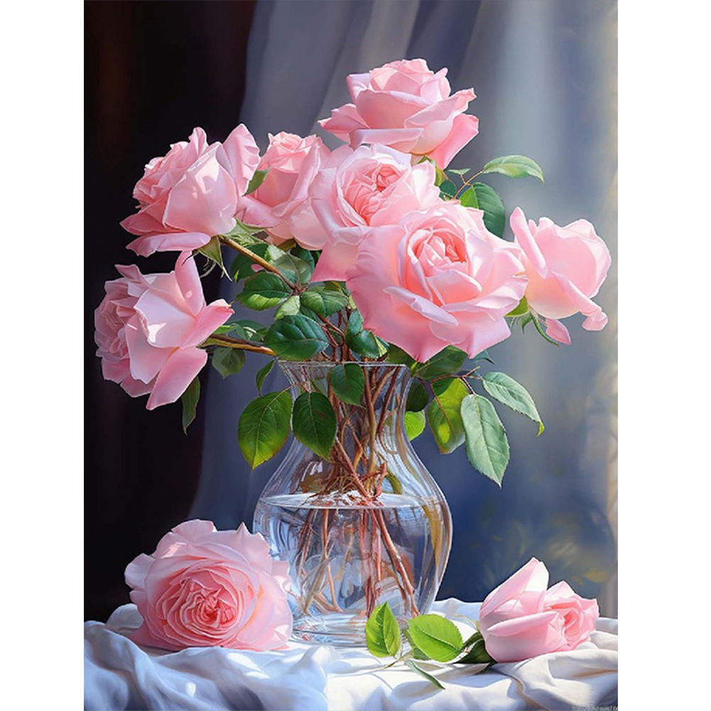 Pink Rose-Paint by Numbers-12"x16"/30x40cm