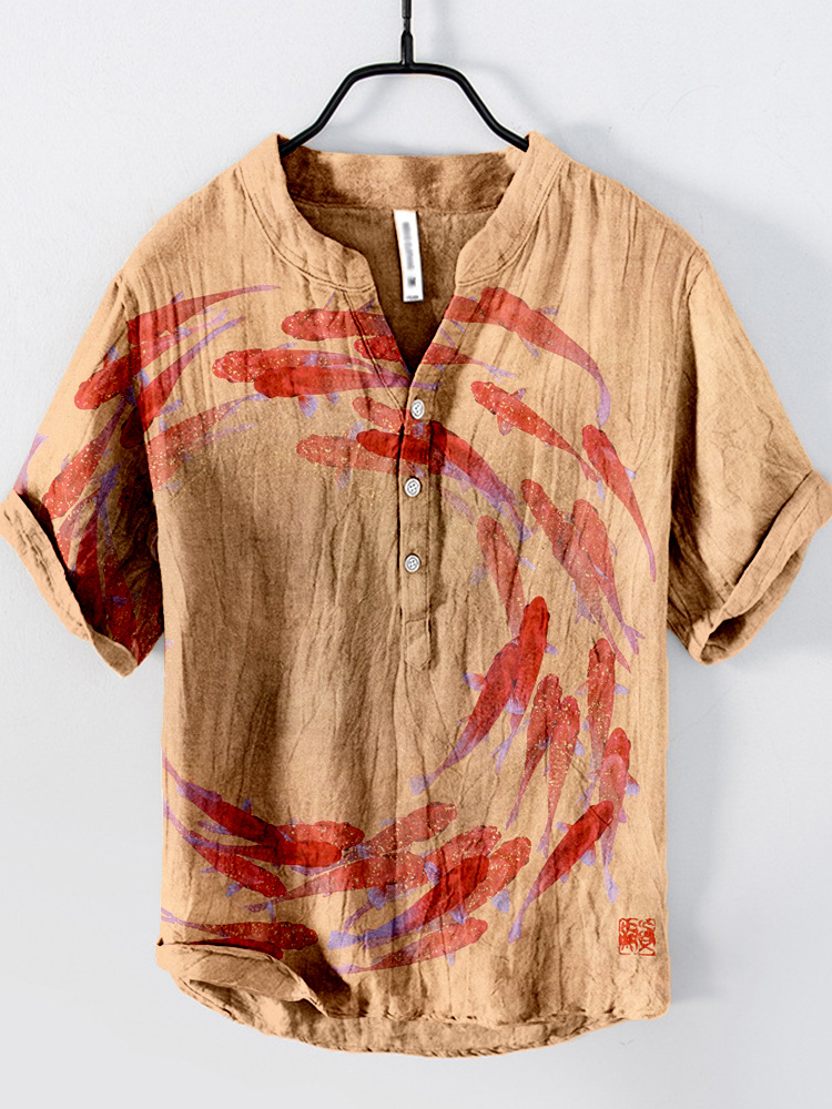 Vintage Japanese Koi Fish Art Linen Blend Cozy Shirt  artssus