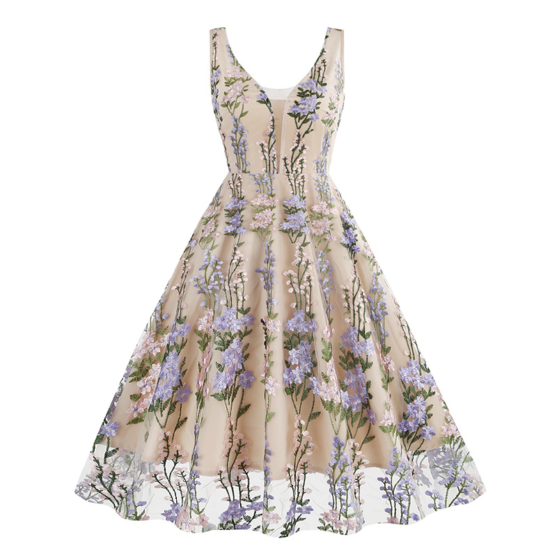  Sleeveless Bloom Embroidered Dress