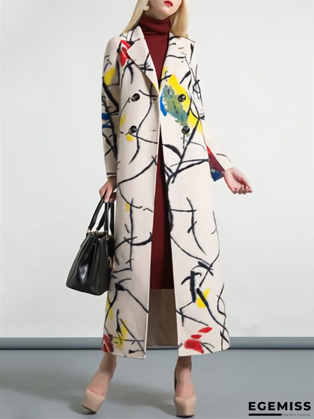 Elegant Lapel Print Long Coat | EGEMISS