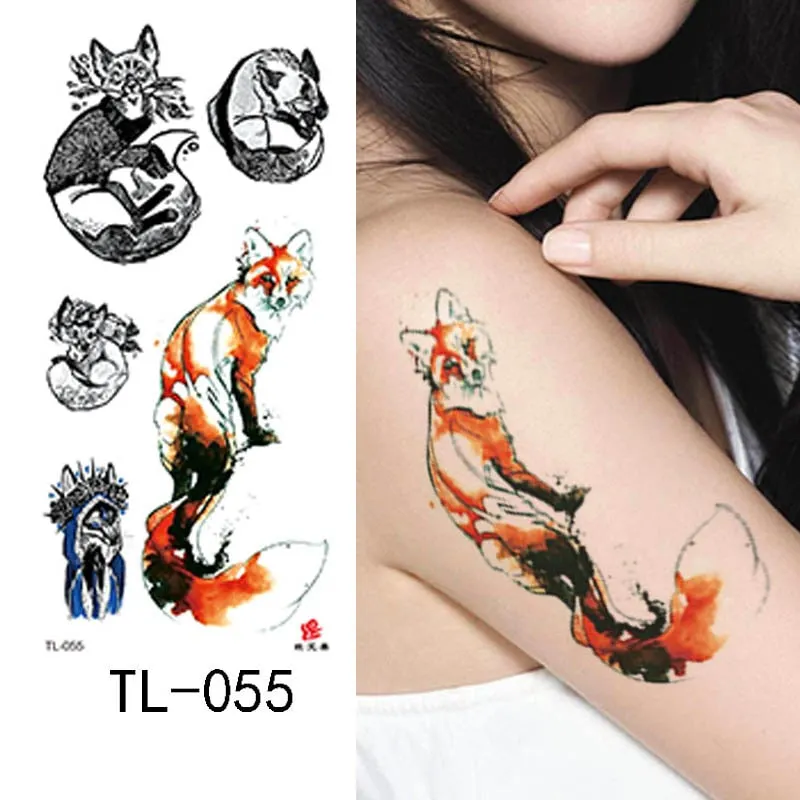 1~8 pieces of animal plants wolf bear bird art tattoo stickers disposable waterproof temporary tattoo stickers for men and women