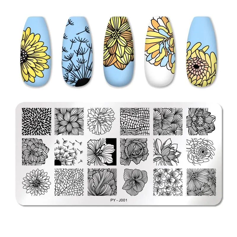 PICT YOU Nail Stamping Plates Flower Plant Pattern Nail Art Plate Stencil Stainless Steel Line Pictures Theme Image Plates Mold-Nail Inspo