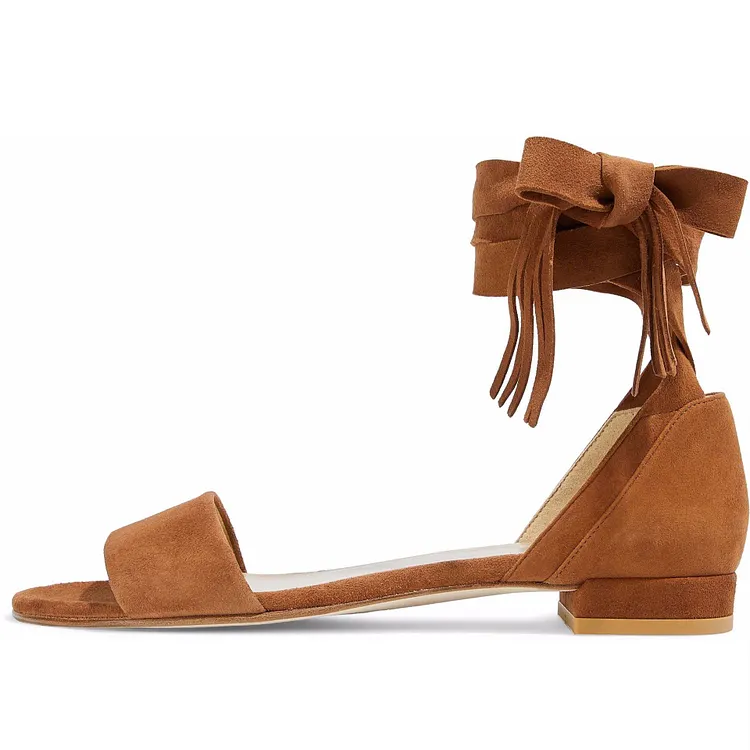 Tan Vintage Suede Fringe Comfortable Strappy Sandals Vdcoo