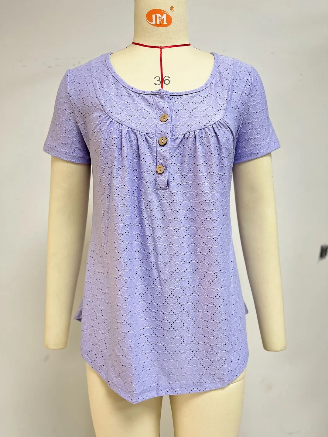 Churchf Churchf 2024 New Circle Draw Pleated Button Short Sleeve Swallow-Tailed T-Shirt Top