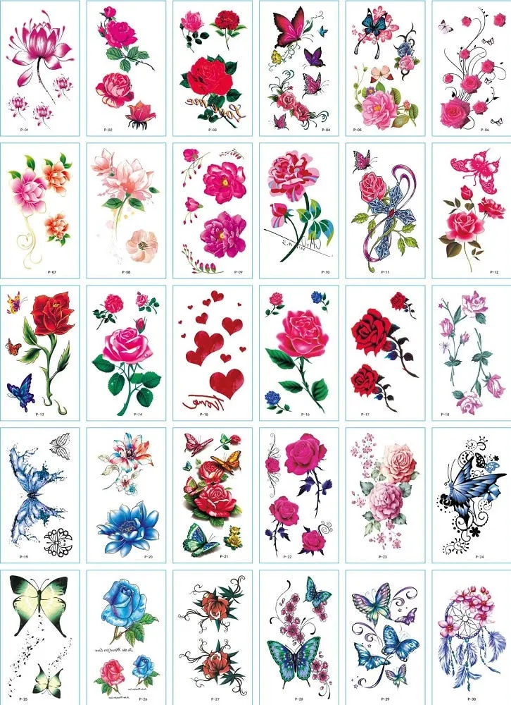 30Pcs/Set No Repeat Flower Temporary Tattoo Stickers Waterproof Tattoos For Women Sexy Arm Clavicle Body Art Hand Foot for Girl