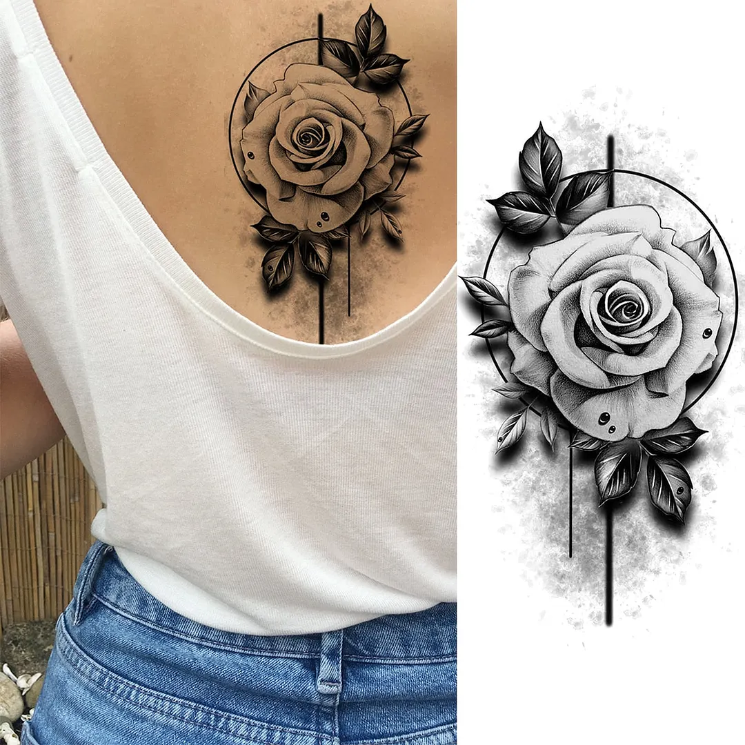 Black Rose Flower Snake Temporary Tattoos For Women Adult Peony Serpent Fake Tattoo Forearm Body Art Painting Waterproof Tatoos