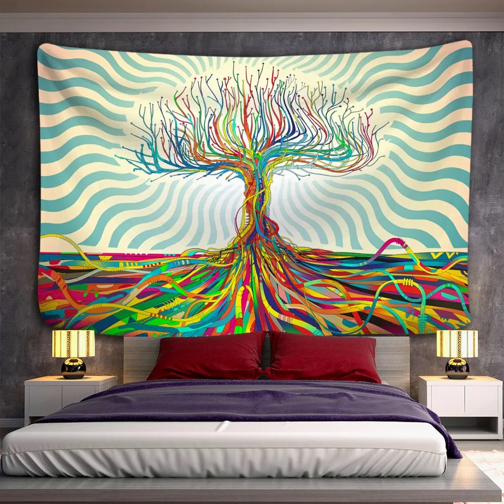 Death Mushroom Forest Tapestry Wall Hanging Fairy Tale Castle Skeleton Bohemian Psychedelic Home Dormitory Dream Decor