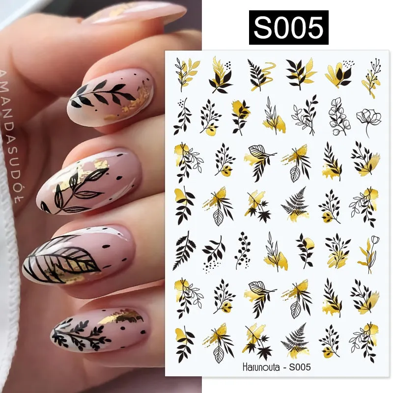 Geometric Lines Flowers Leaves 3D Nail Sticker Figure Woman Face Pattern Special Self Adhesive Nail Art Decals Manicures Sliders-Nail Inspo