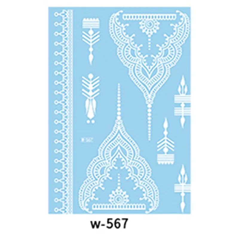 Sexy Henna Mehndi Tattoo White Lace Necklace Flower Water Transfer Temporary Tatoo Sticker Body Art Waterproof for Wedding Beach