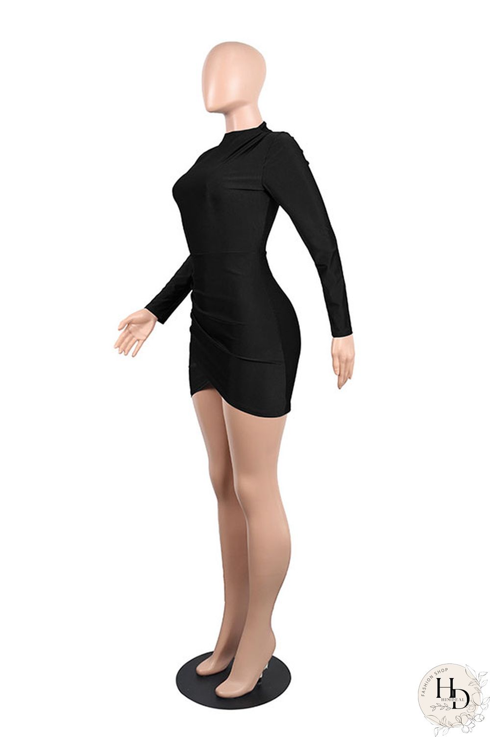 Blue Polyester Long Sleeve Mid Solid Hip skirt shorts
