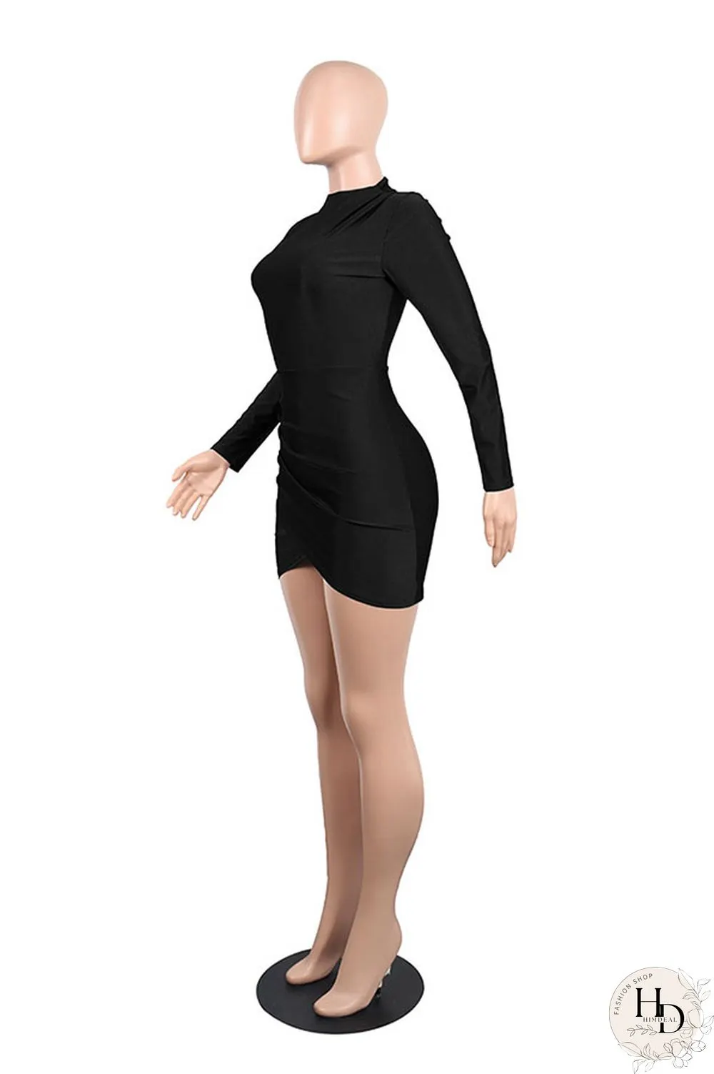 Blue Polyester Long Sleeve Mid Solid Hip skirt shorts