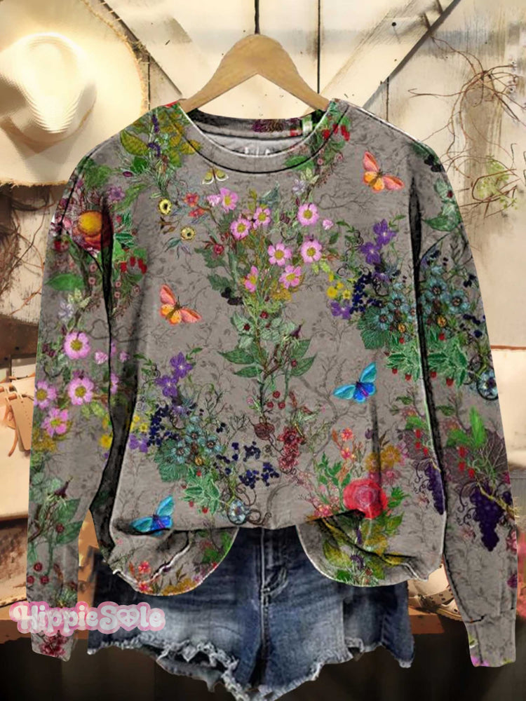 Vintage Floral Art Casual Sweatshirt One / S