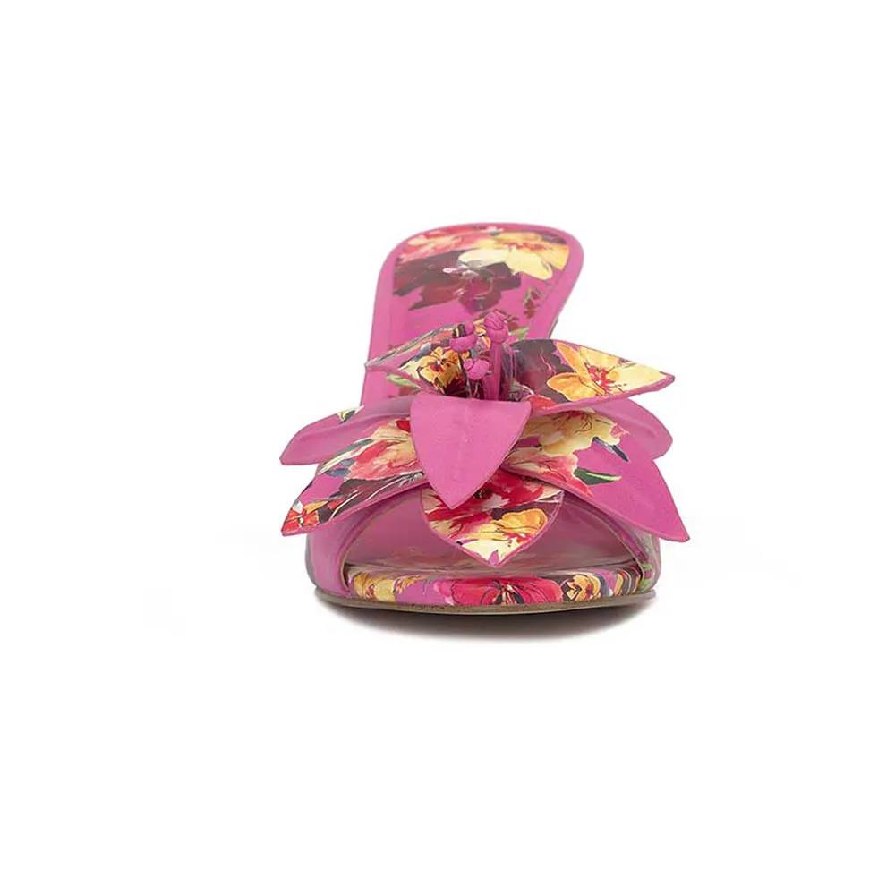 YDN Stylish Multicolor Open-Toe Floral Stiletto Heeled Mules