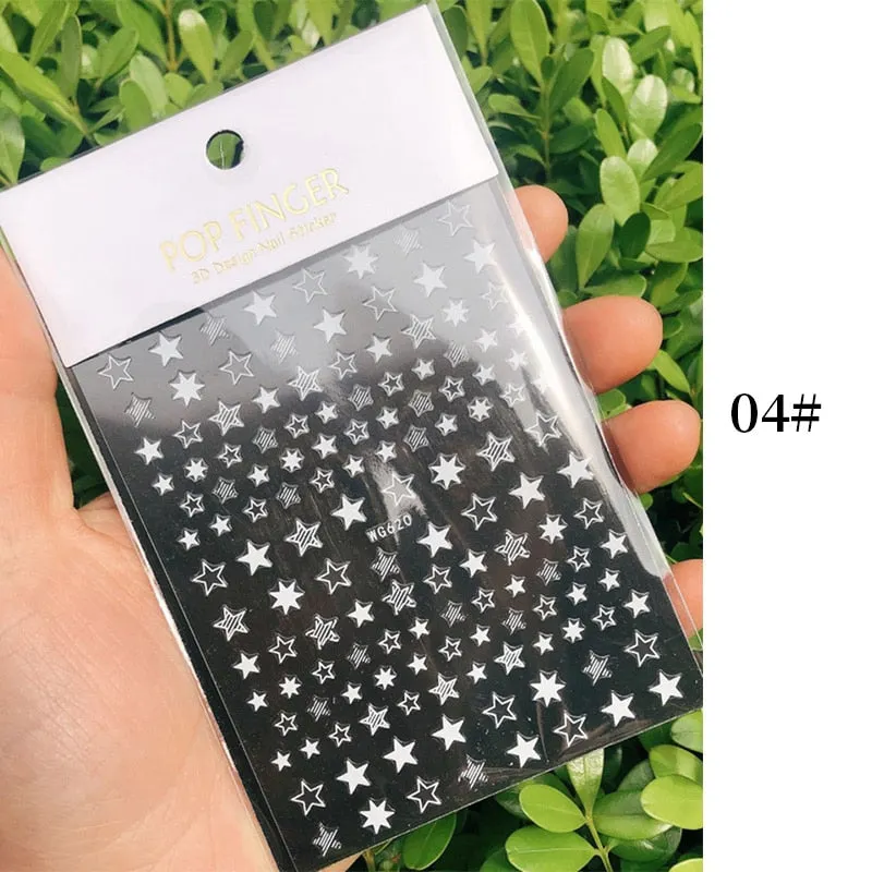 Star Nail Art 3D Stickers Black White Gold Love Hearts Pattern Nail Decals Manicures Nails Design Adhesive Wraps Tip Decoration