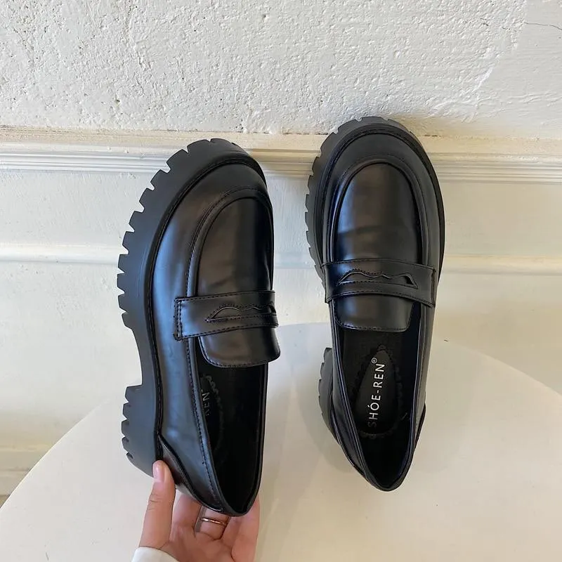 Round Toe Street Style Chunky Heel Platform Women Loafers Shoes Black Punk Y2K Designer High Heel Women Pumps 1116